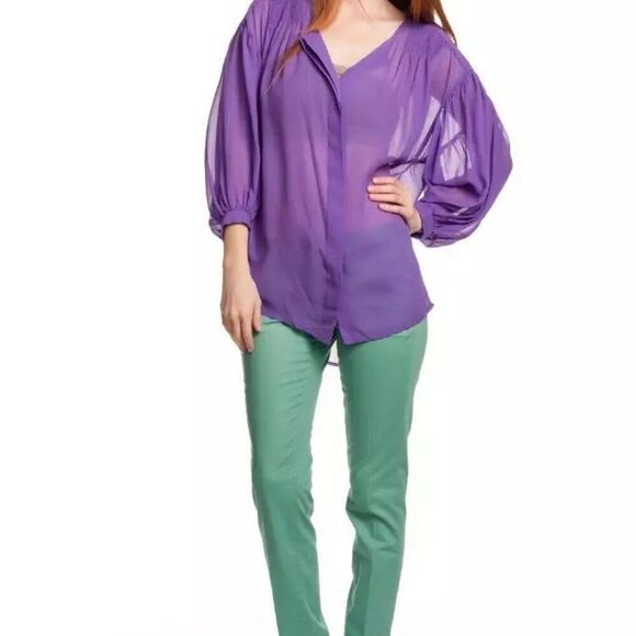 NWT Jeunesse Silk XS Gray Blouse Coquette Long Romantic Chiffon Sheer Modest - Picture 13 of 14